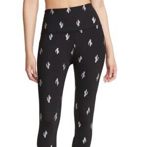 Beyond Yoga Black Silver Cactus Print High Rise Leggings